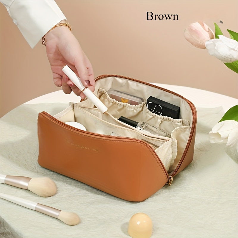 Zarif pushti sayohat makiyaj sumkasi, bo'laklar bilan, katta sig'imli, suv o'tkazmaydigan va formaldegiddan xoli. Terini parvarish qilish va makiyaj zaruriyatlari uchun mos. Mustahkam va ko'chirish uchun qulay to'liq saqlash.