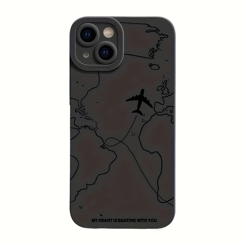 TPU Anti-Fall Phone Case for iPhone 11 and Newer Models with Airplane Route Design