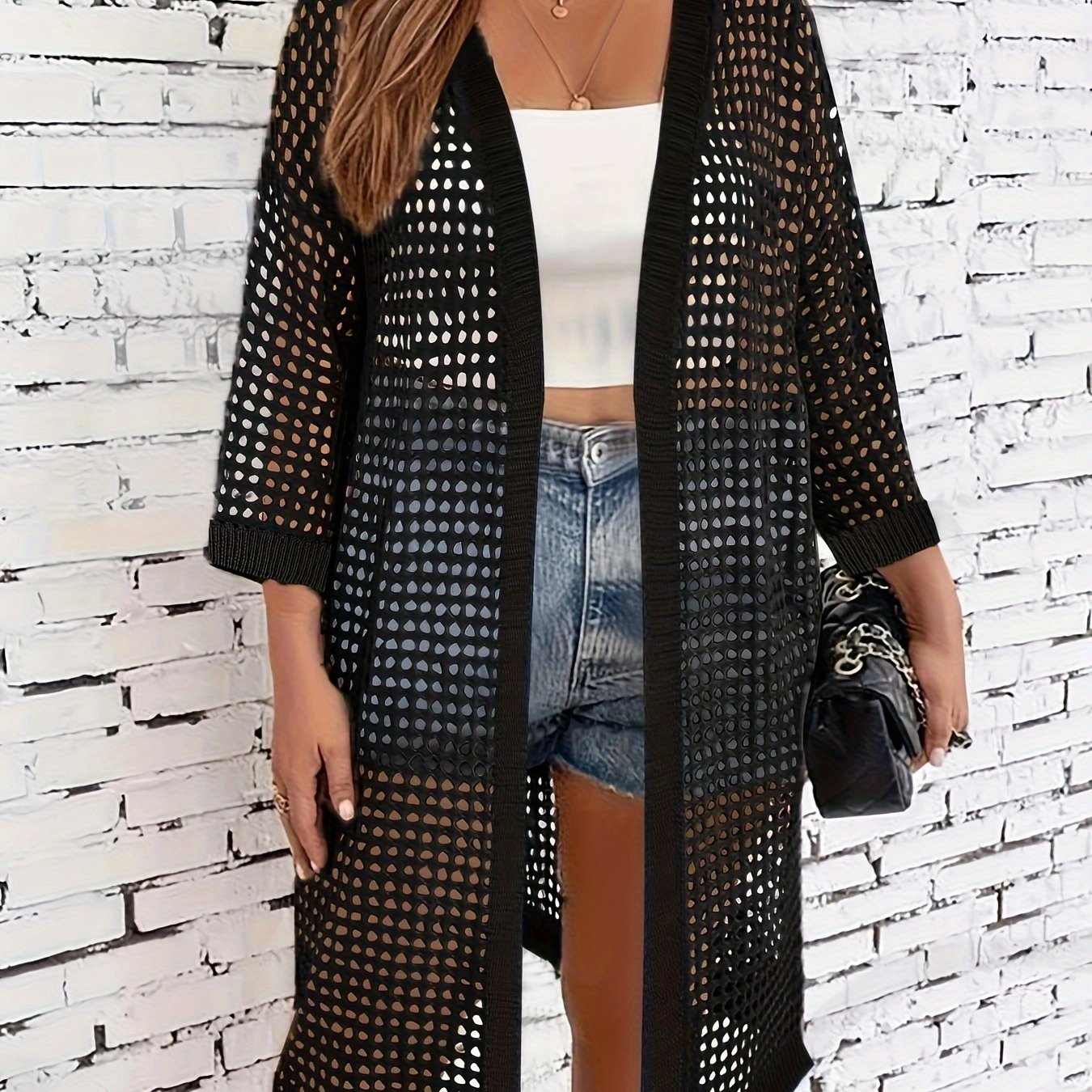 Plus Size Women's Knit Beach Cardigan Lightweight Sheer Summer Cover-up