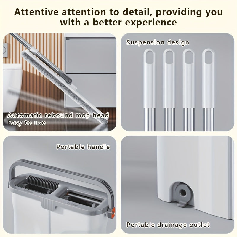 Ikki harakatli tekis mop va qopqoq to'plami, qo'ldan ozod yuvish bilan, bardoshli plastmassa