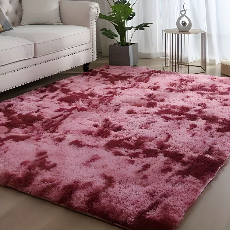 Alfombra de área de felpa con teñido en forma rectangular de poliéster para dormitorio, balcón, baño