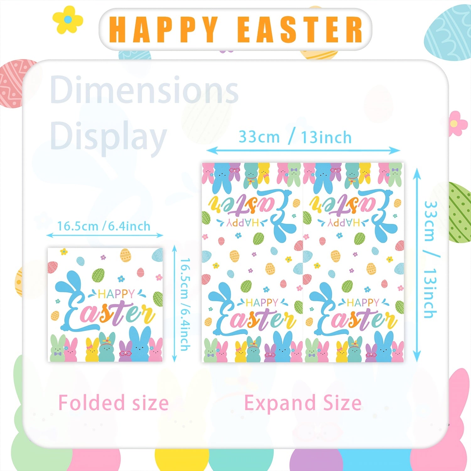 Paskha quyon va Peep qog'oz salfetkalar 3-qavatli 16.26 sm kvadrat pastel tuxum gullari naqshlari