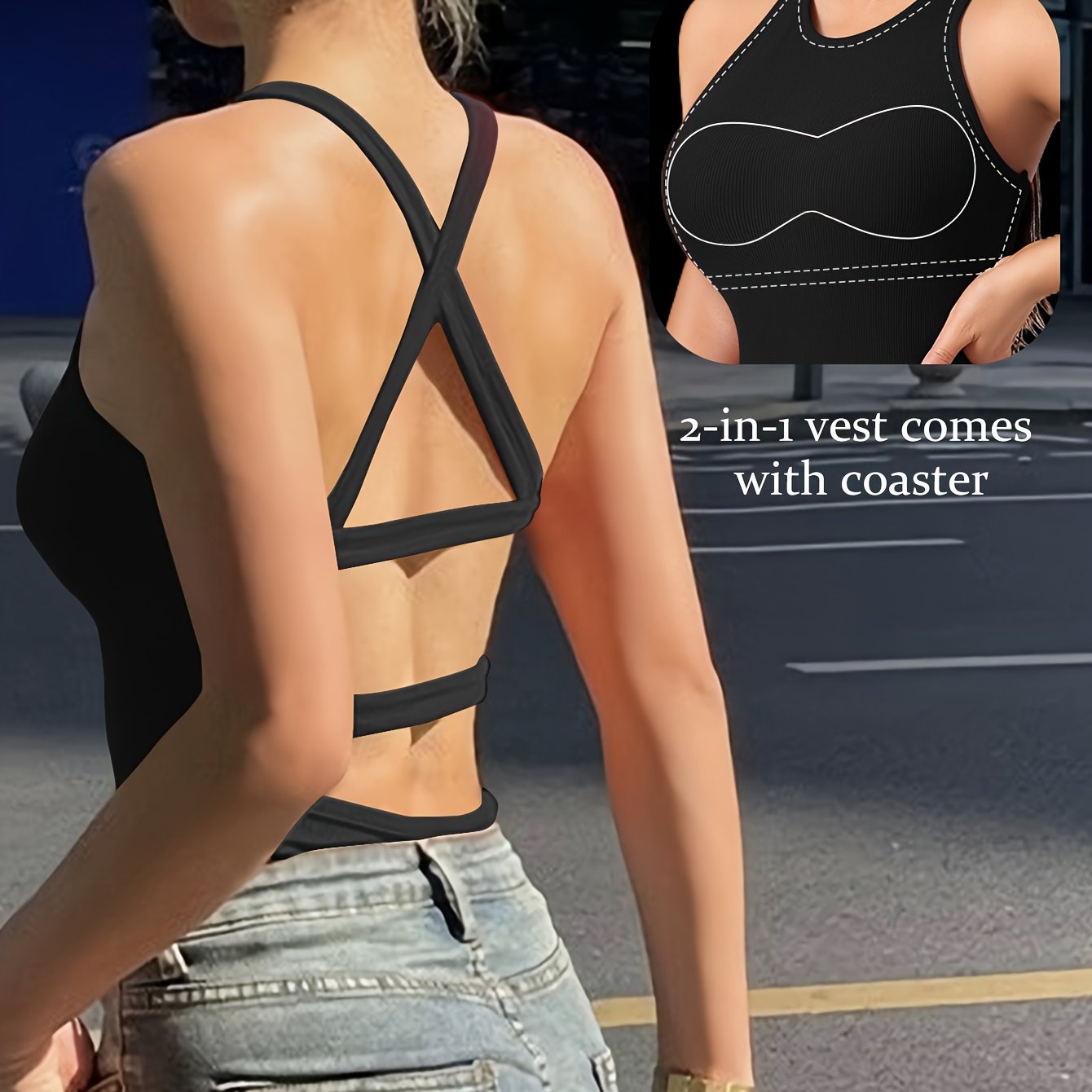 Solid White Cotton Tank Top with Cut-Out Back and Padding for All Occasions