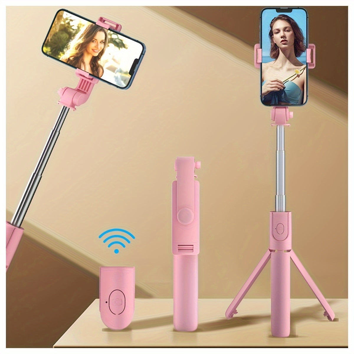 Wireless Selfie Stick Tripod with Remote Control Phone Holder for Live Streaming and Travel