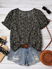 Women's Floral Square Neck Lantern Sleeve Vacation Shirt