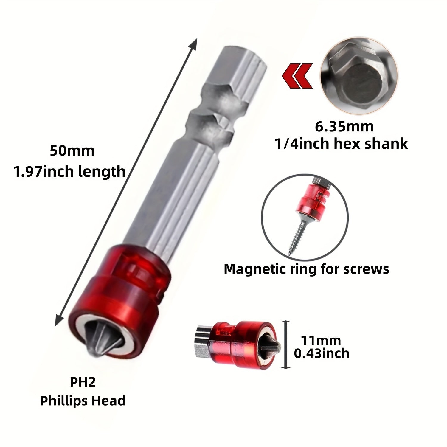 4 Pieces PH2 Phillips Head Screwdriver Bits 50mm Magnetic Flat Shank