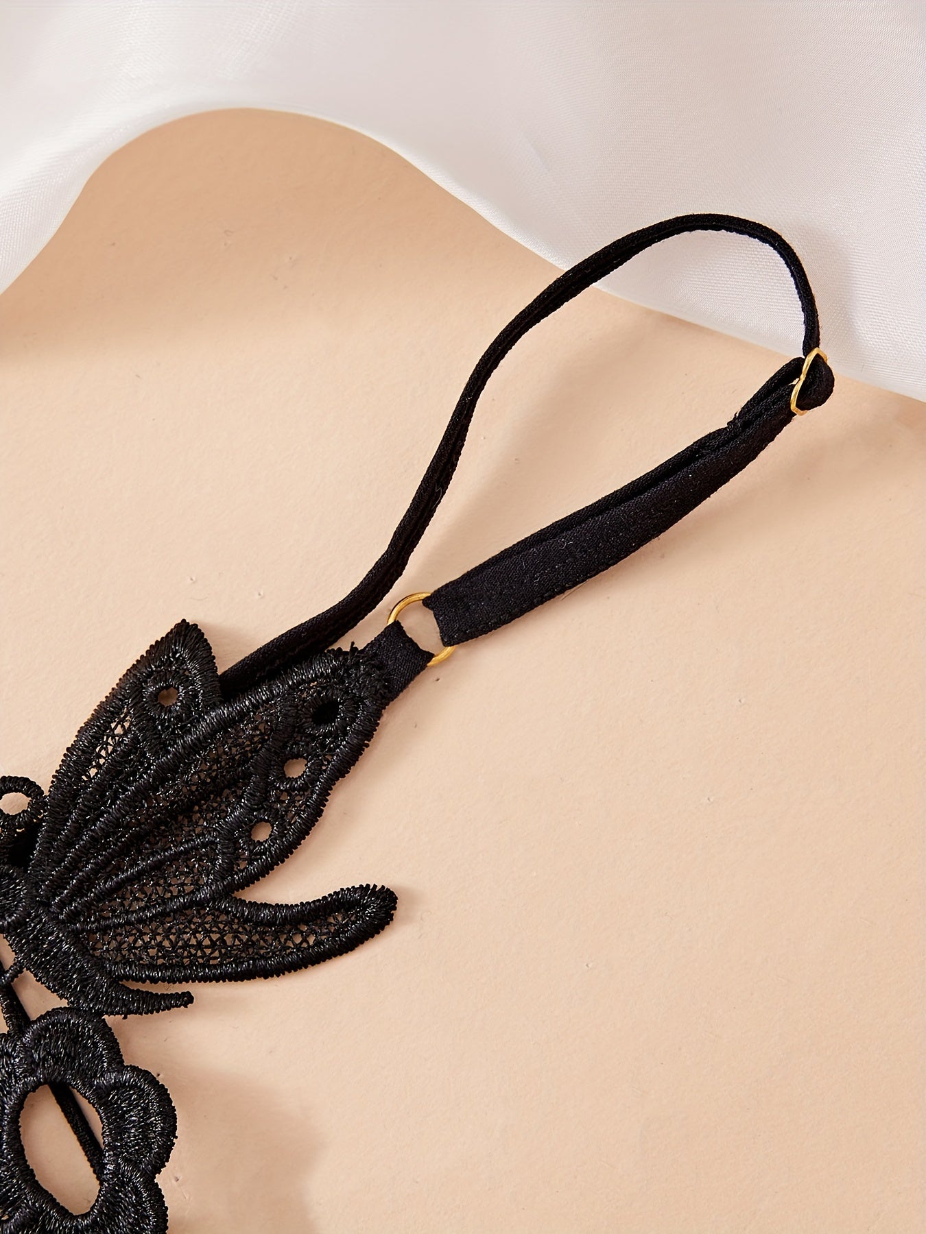 Black Lace Thong for Women with Drop Waist and Massage Beads Elegant Lingerie