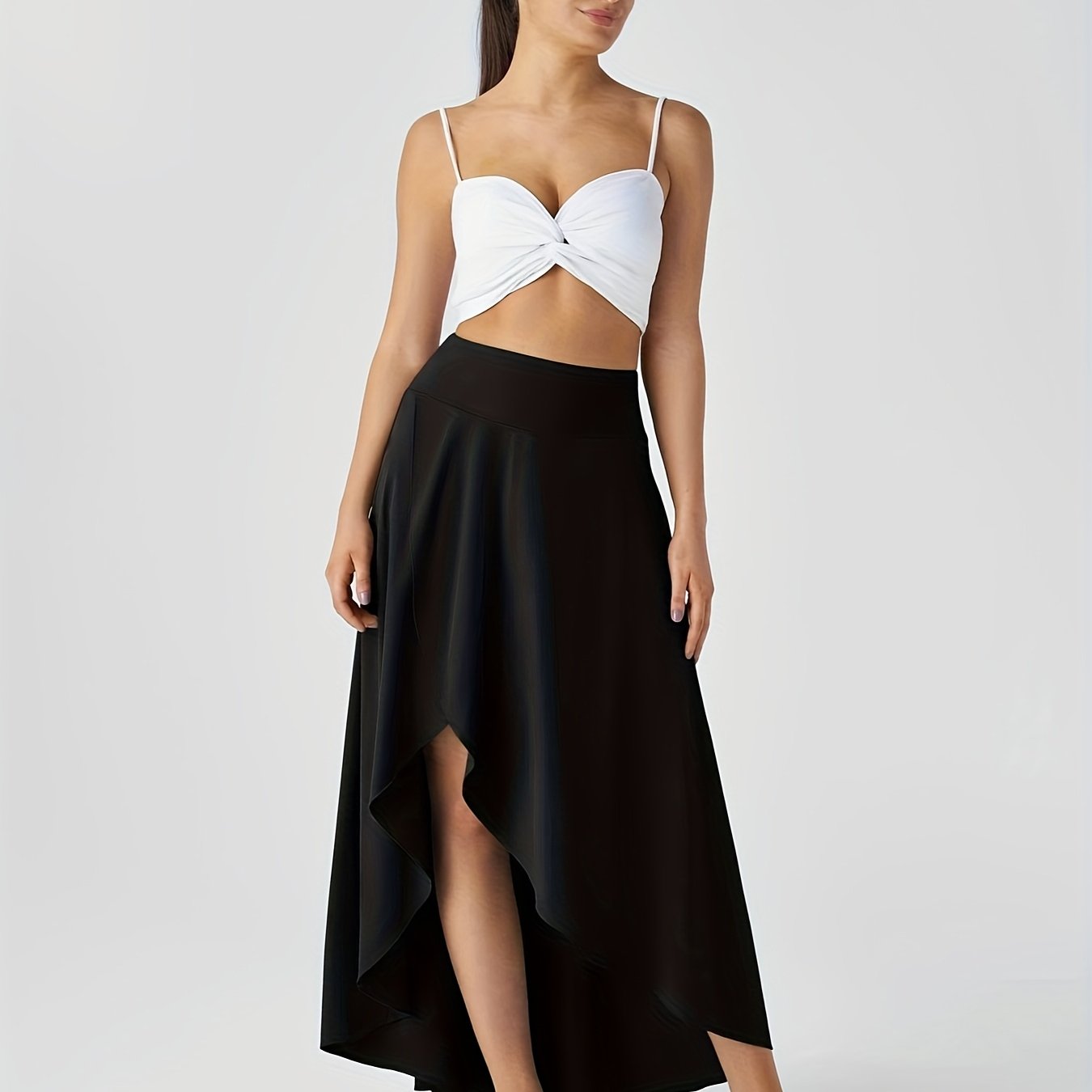 Women's High-Waisted Asymmetrical Skirt Lightweight Polyester Spring Summer Mini Skirt