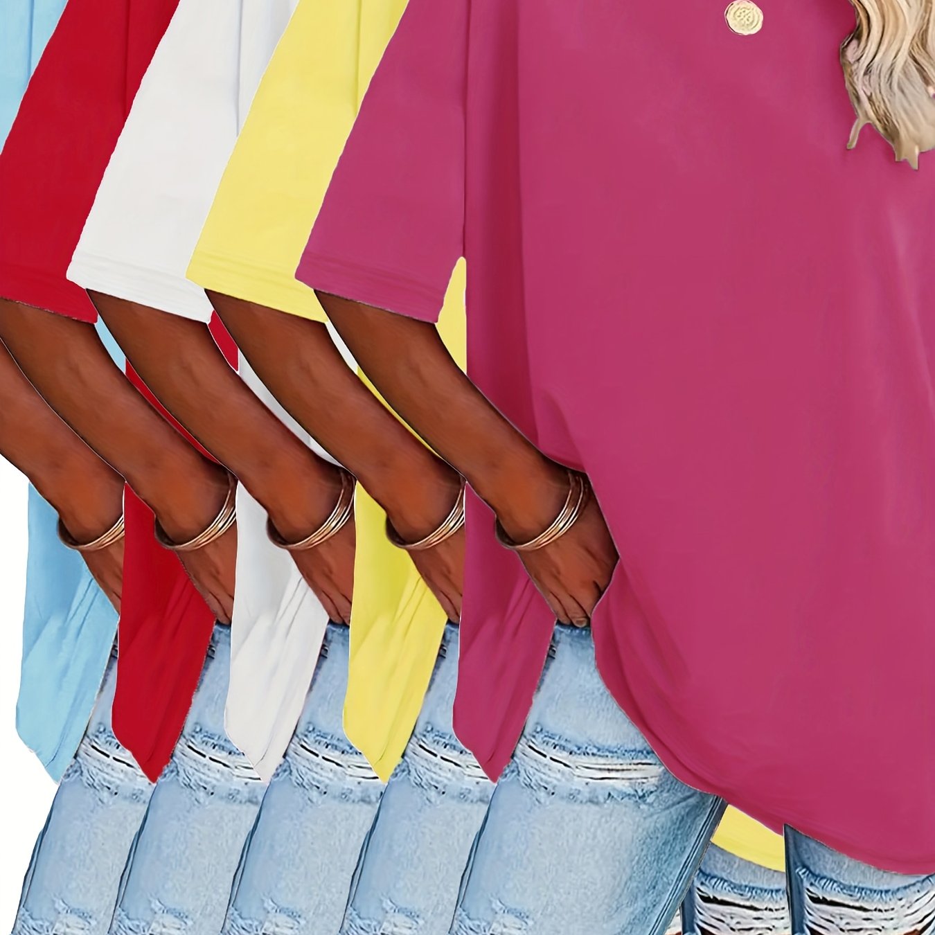 Ayollar uchun keng ko'lamli kundalik futbolkalar polyester qisqa ko'ylaklar, yorqin ranglar