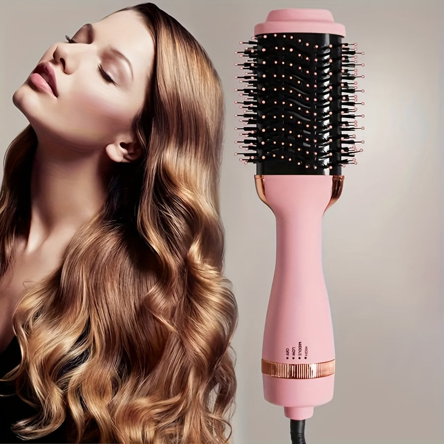 3-в-1 фен и стайлер для волос с регулируемой температурой, функциями быстрой сушки, завивки и выпрямления, розовая резиновая отделка, европейская вилка стандарта