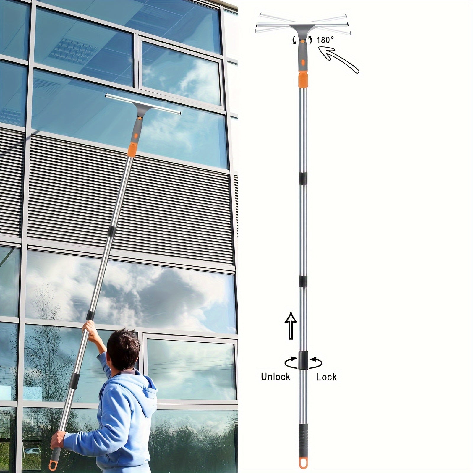 Cho'ziladigan Deraza Tozalash To'plami, Squeegee va Yostiqlar bilan Shisha va Tashqi Yuzalar uchun - Tozalash Ta'minotlari va Asboblar