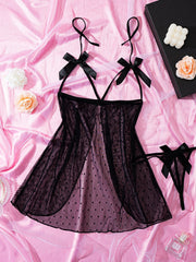 Polka Dot Halter Neck Dress with Lace Detail Polyester Knit for Women