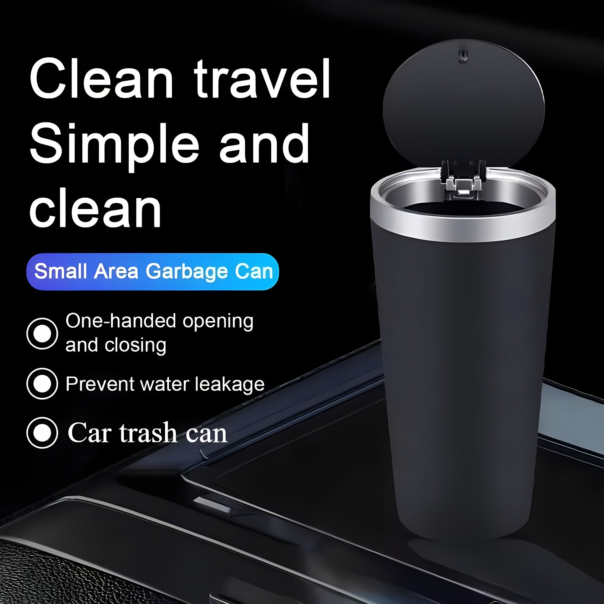 Mini Car Trash Can Waterproof ABS Compact Leakproof with Pop-Up Lid