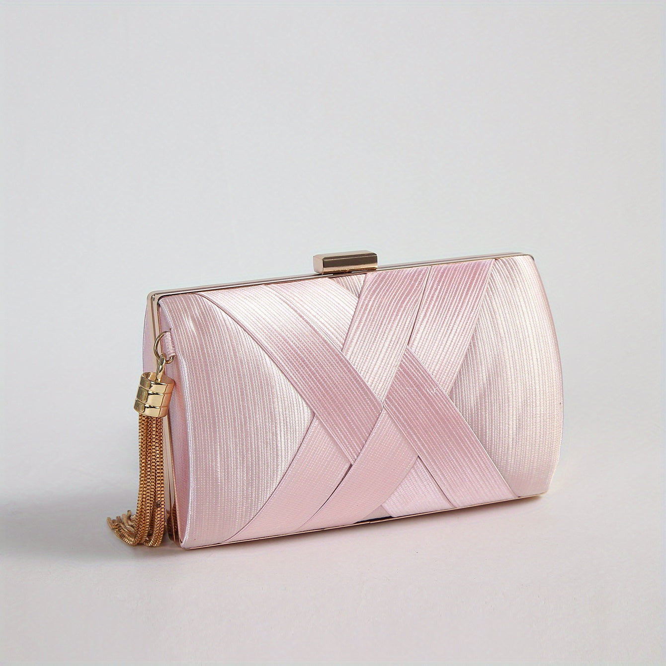 Braided Clutch Wallet for Parties Weddings and Events Champagne Polyester Evening Bag