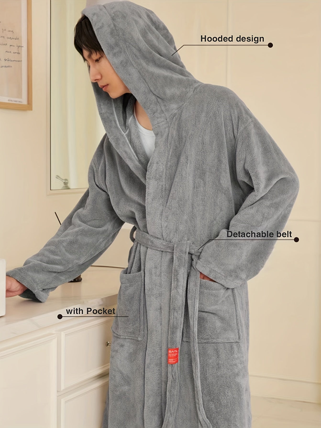 Халат с длинным рукавом и капюшоном для мужчин и женщин, из вязаной ткани, однотонный, повседневная домашняя одежда