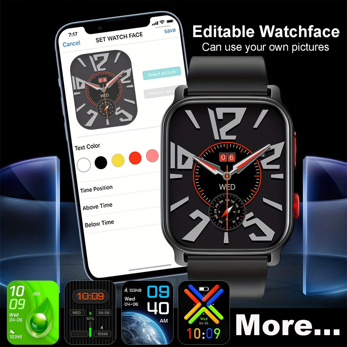 1 Умные часы с IPS-экраном 4,65 см, беспроводными вызовами и набором номера, встроенным светодиодным фонариком, аккумулятором с USB-зарядкой, более 100 спортивными режимами, силиконовым ремешком, для мужчин и женщин, совместимы с