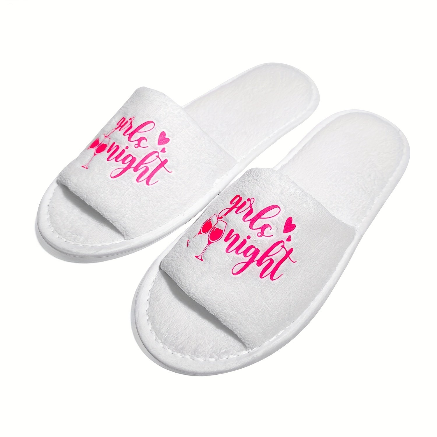 Women's Plush Open-Toe Slide Slippers with Hot Pink Print, Lightweight and Comfortable