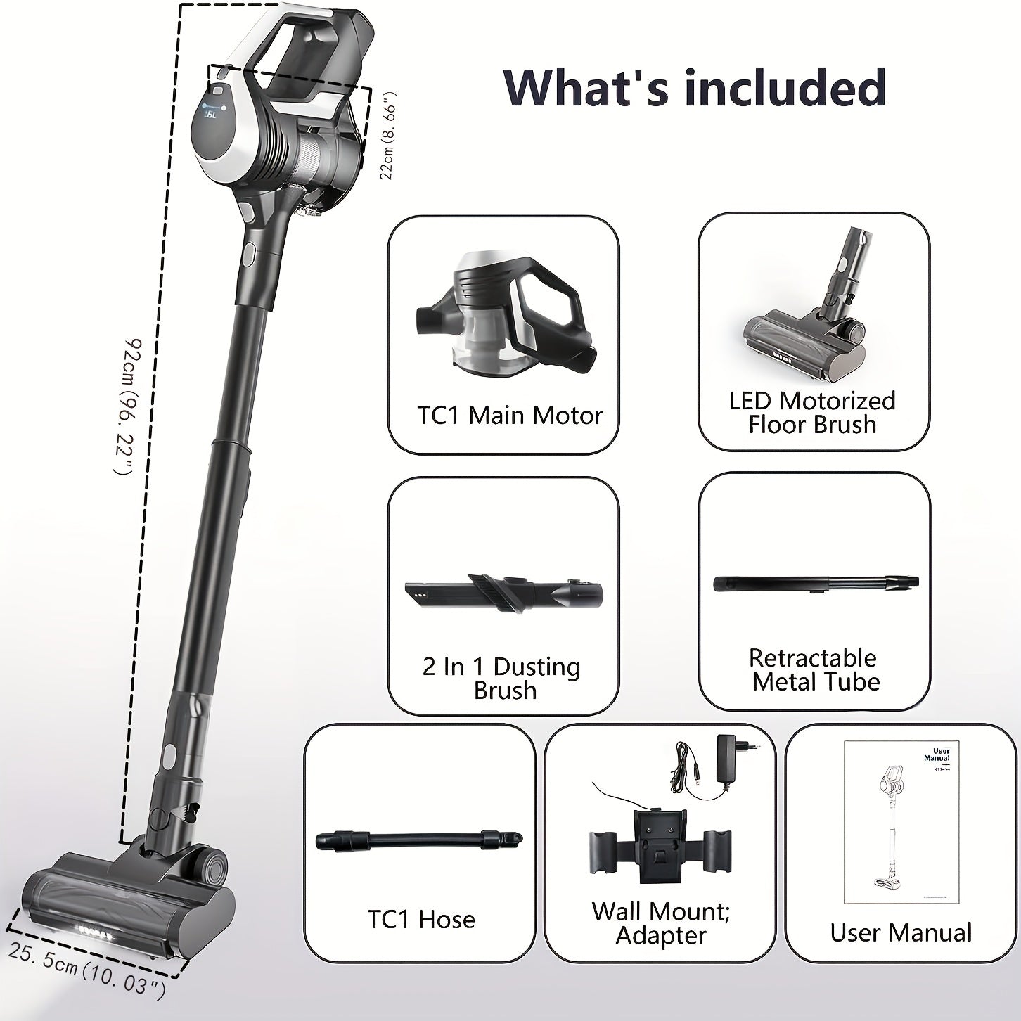 Cordless Vacuum Cleaner with LED Display Anti-Tangle Brush Powerful Suction for Pet Hair Hardwood Floors and Carpets