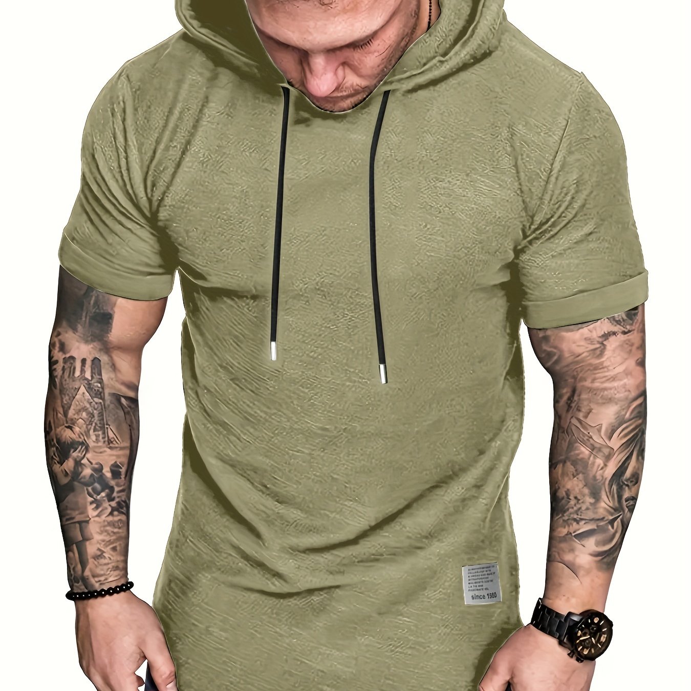 Camiseta con capucha para hombre de talla grande de manga corta para verano, casual, suelta, de poliéster