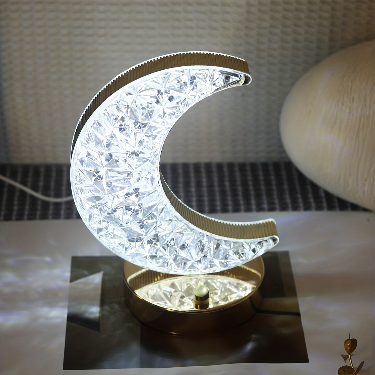 Moon Shape Touch Table Lamp with 3-Color LED Nightstand Light for Bedroom Nursery Office