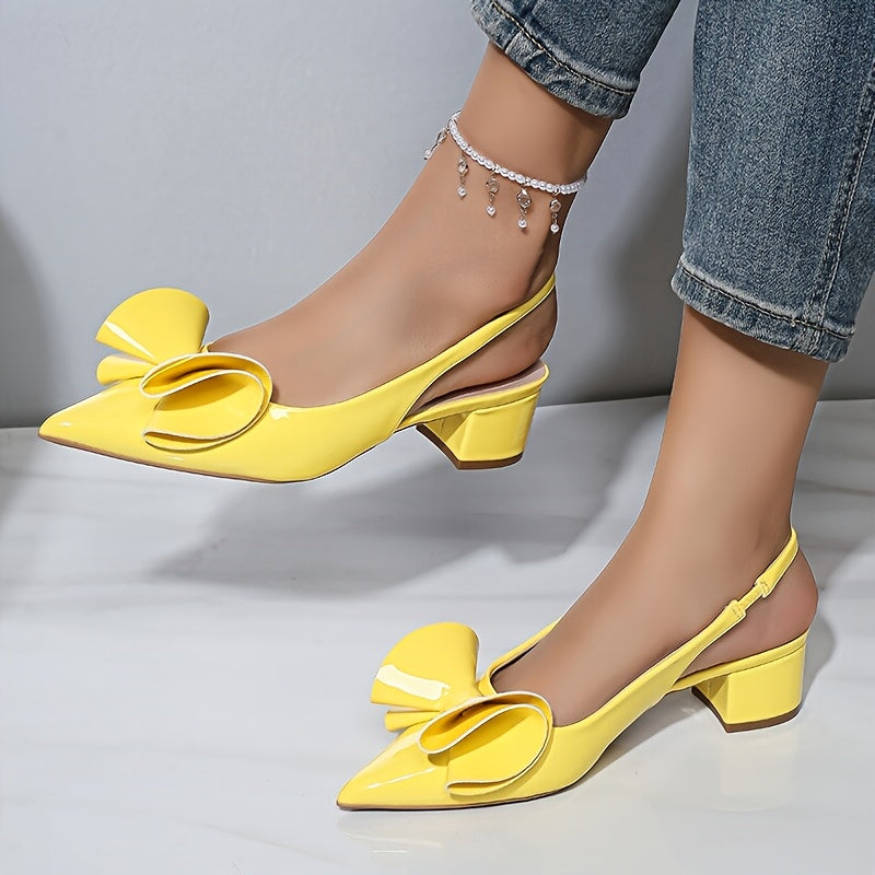 Women's Pointed Toe Bow Pumps Synthetic Low Block Heels Casual Formal Shoes