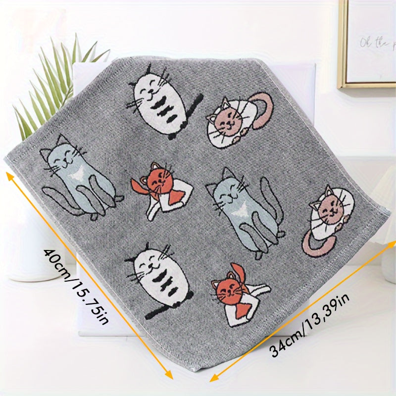 Cotton Towel with Cat Pattern 34x40 cm for Bathroom and Kitchen