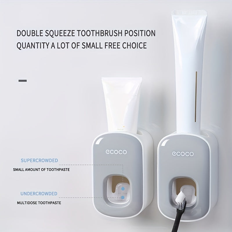Automatic Toothpaste Dispenser Wall-Mounted Toothbrush Holder No-Drill Squeezer