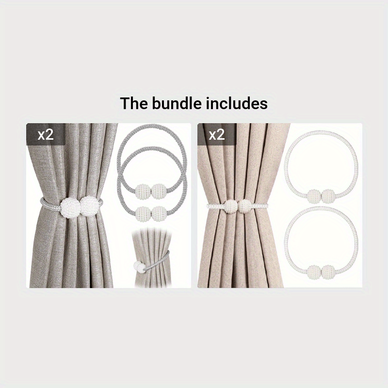 Juego de 2 sujetadores de cortina con perlas artificiales modernas, elegantes sujetadores de cortina para dormitorio y sala de estar