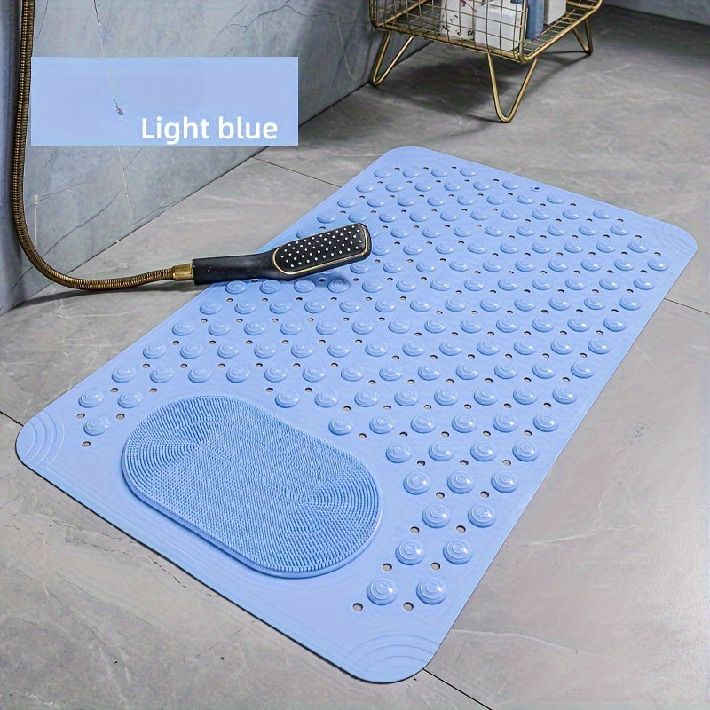 Alfombra de baño de PVC azul claro antideslizante con protuberancias de masaje para ducha y seguridad en el baño, de 0.8 cm de grosor