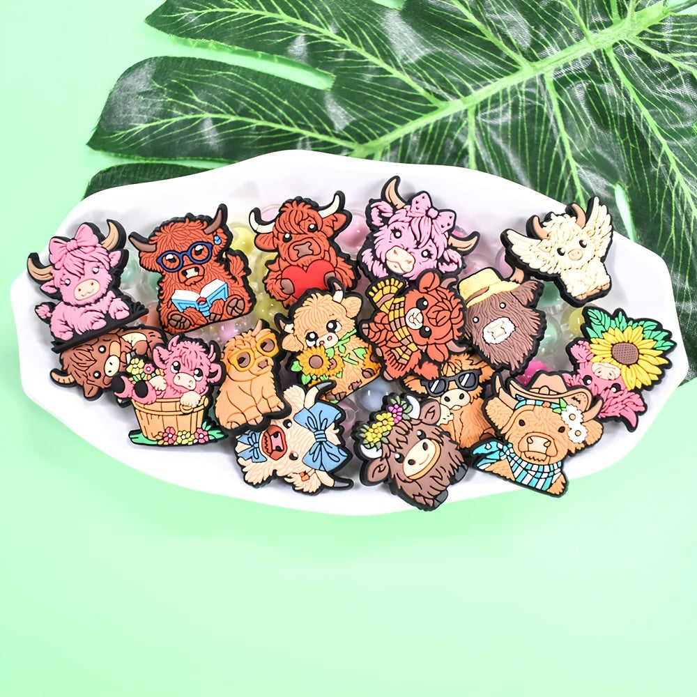 16pcs Girls Shoe Charms Set Soft Plastic Pink Calf and Cow Shoe Accessories