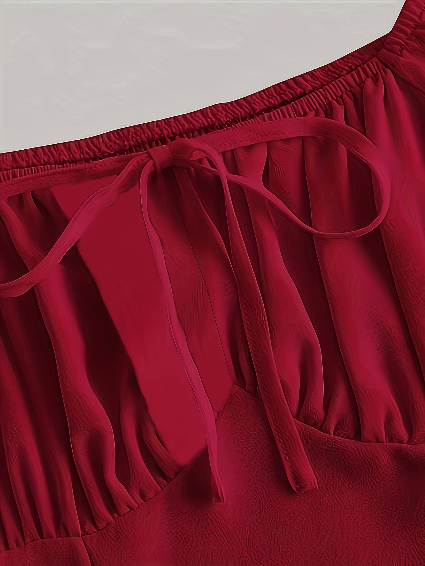 Women's Square Neck Ruched A-Line Dress with Lantern Sleeves and Ruffle Hem