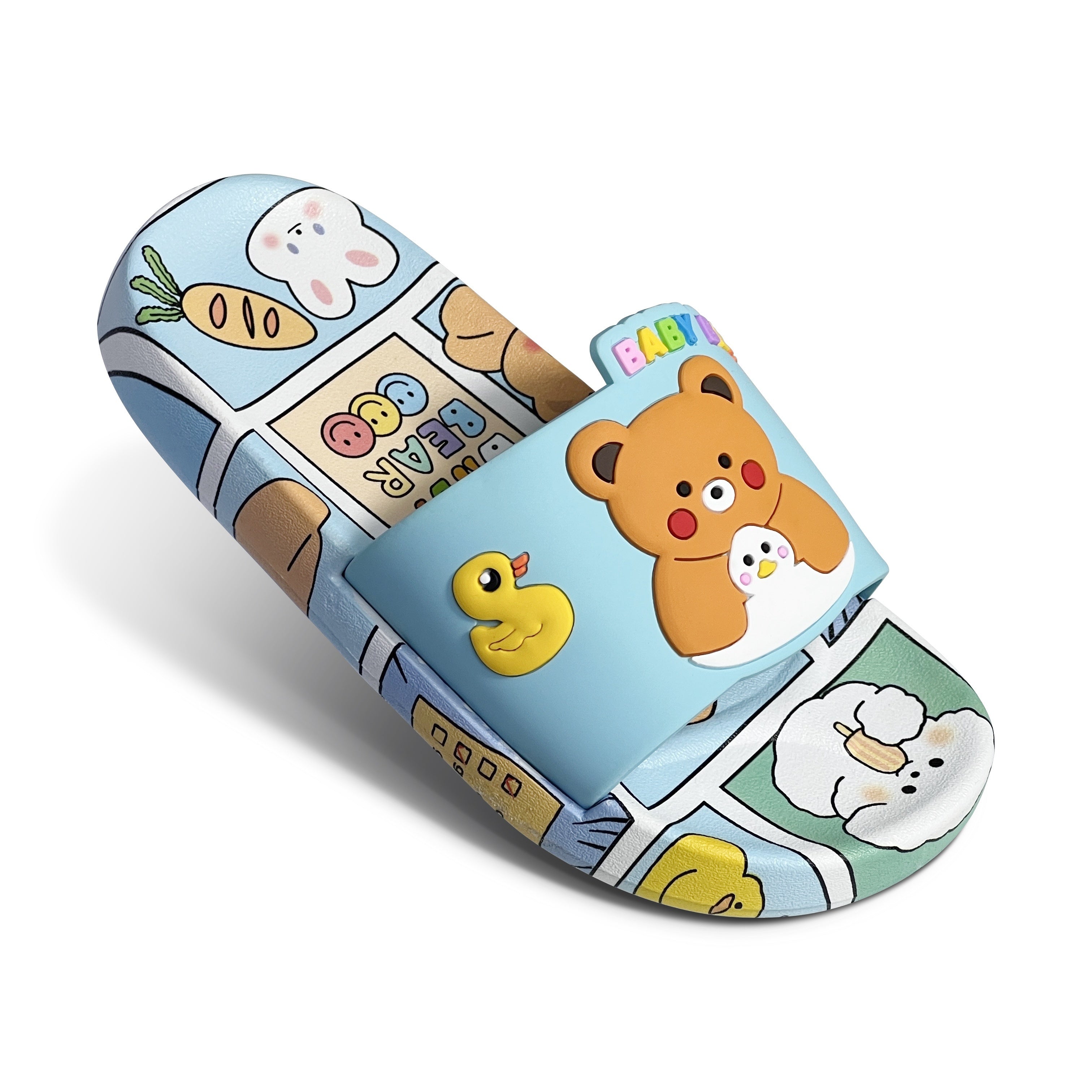 Kids' Cartoon Bear Slippers Non-Slip Open Toe Sandals for Boys and Girls Indoor Beach Bath