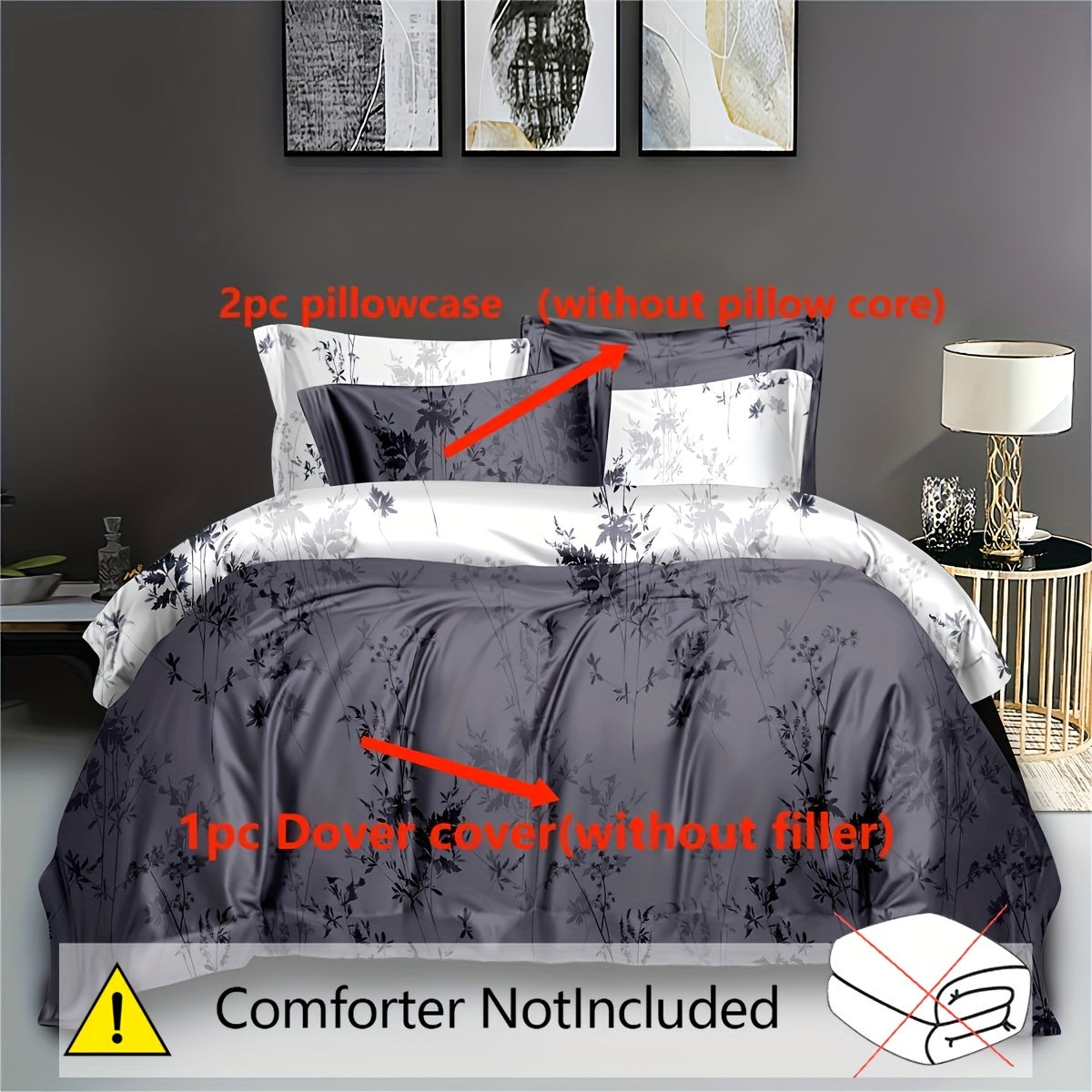 3-ta qismli gul bosma bilan to'shakka yopishqichli qopqoq to'plami, mikroto'lqinli, barcha mavsumlar uchun nafas oladigan