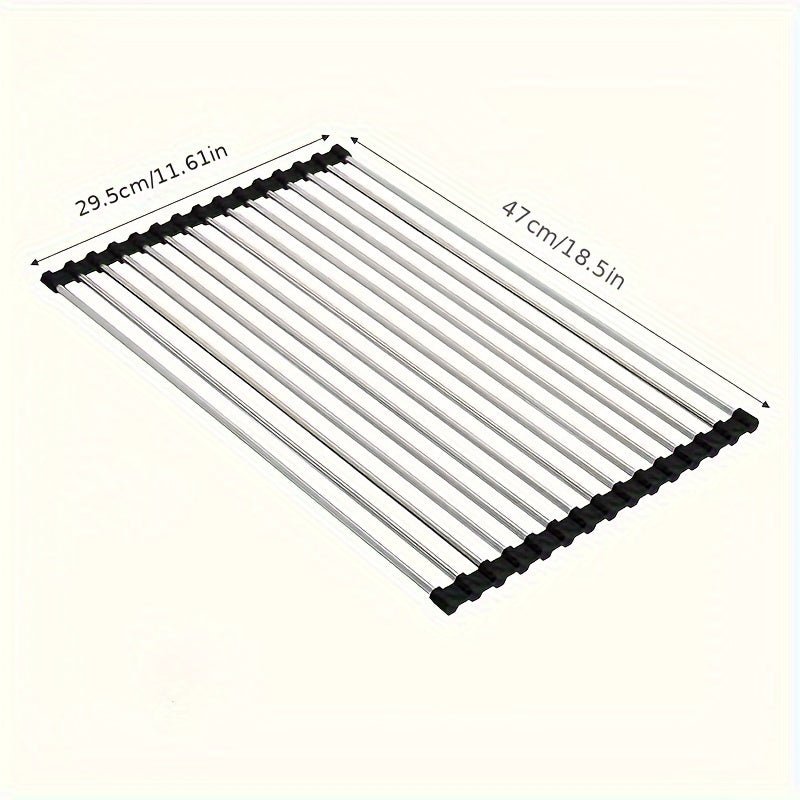 Stainless Steel Roll-Up Dish Drying Rack for Sink, Foldable Kitchen Utility Storage