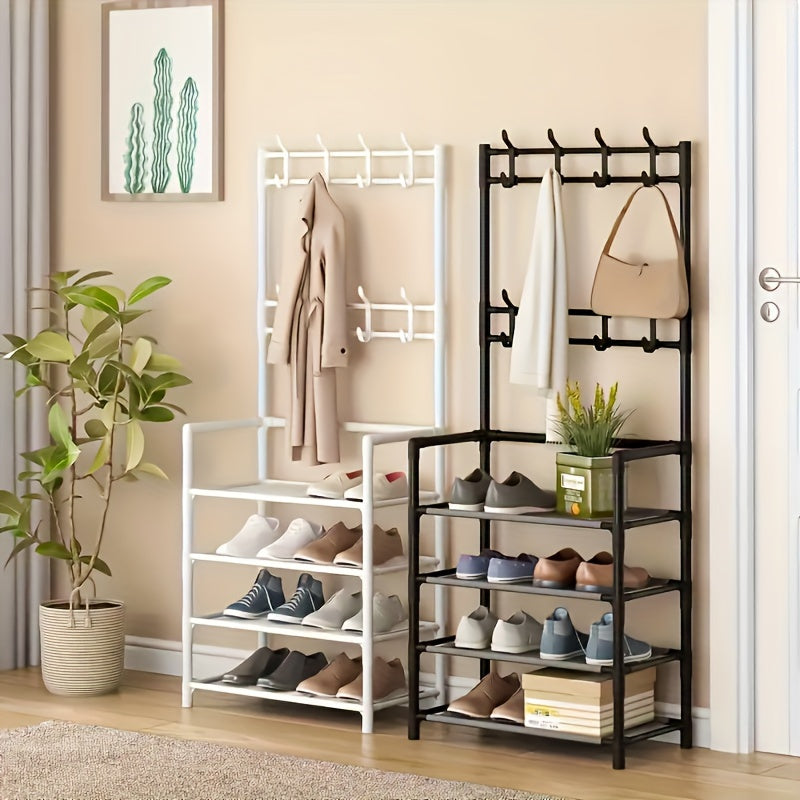 Multi-Functional Metal Shoe and Hat Rack with 8 Hooks for Entryway and Living Room Organization