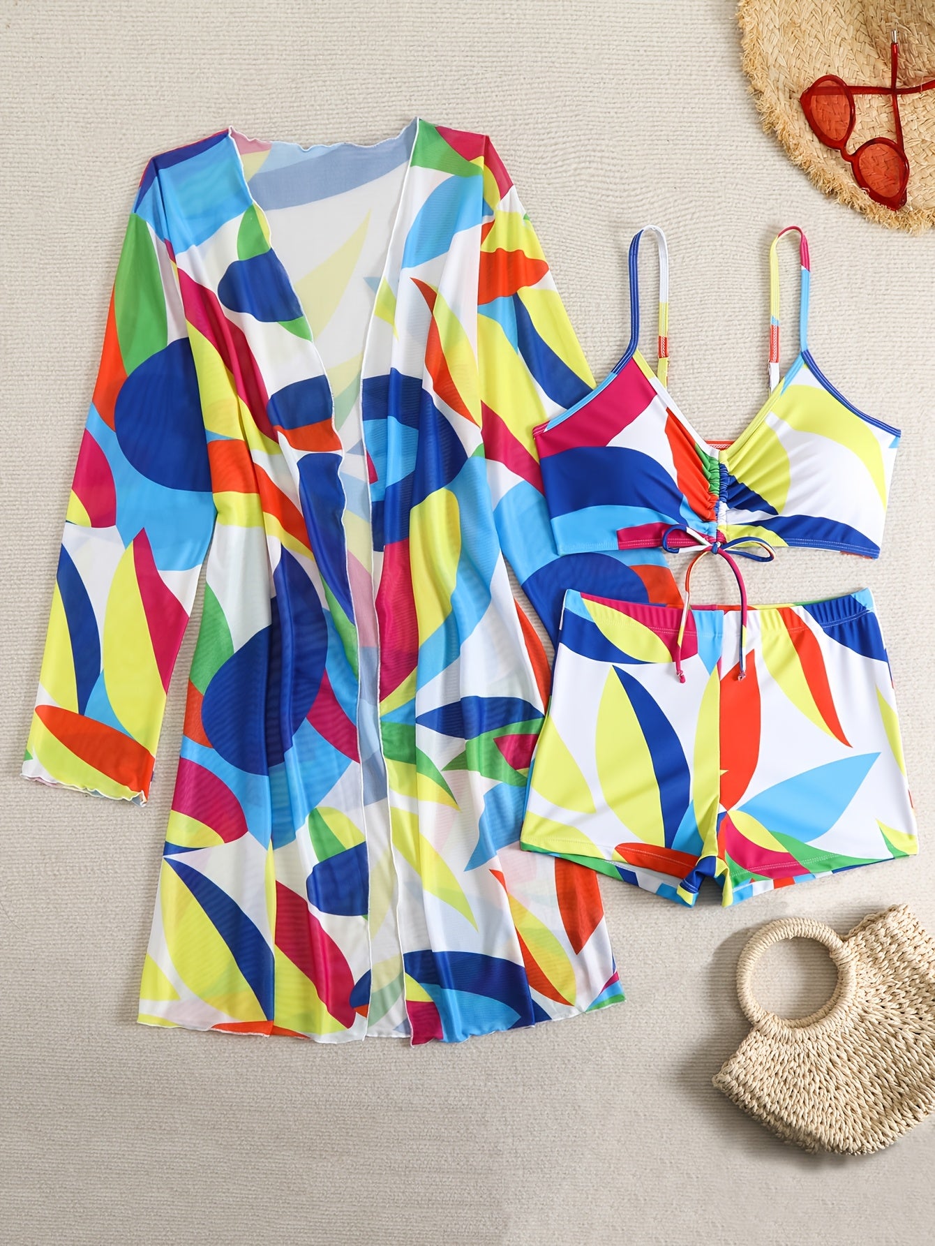 Geometric Color Block Print Bikini Set for Women with Removable Padding