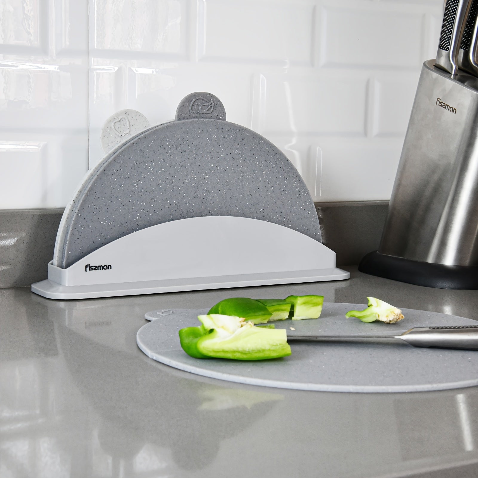 3-Piece Foldable Chopping Board Set with Stand Food Safe Plastic TPR