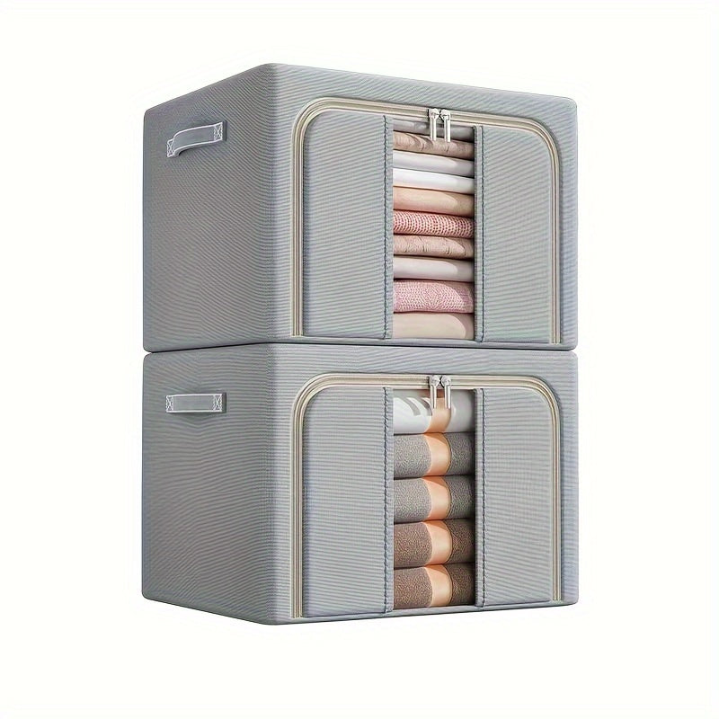 Gran caja de almacenamiento para ropa con asa y ventana para quilts y mantas, organizador ahorrador de espacio para armario, dormitorio, residencia universitaria