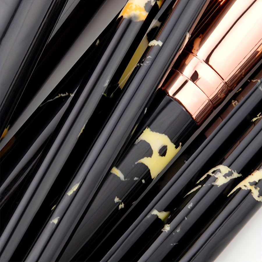 15-Piece Pink and White Floral Makeup Brush Set with Nylon Bristles and ABS Handles