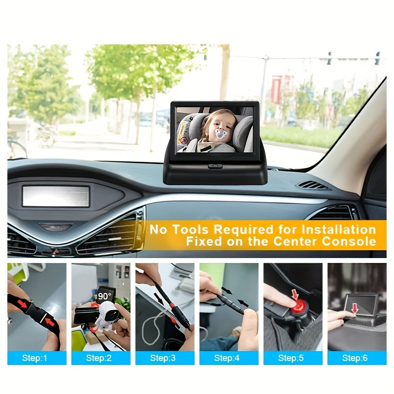 Car Seat Camera Monitor 10.92cm HD Display Night Vision Wide Angle Toddler Safety
