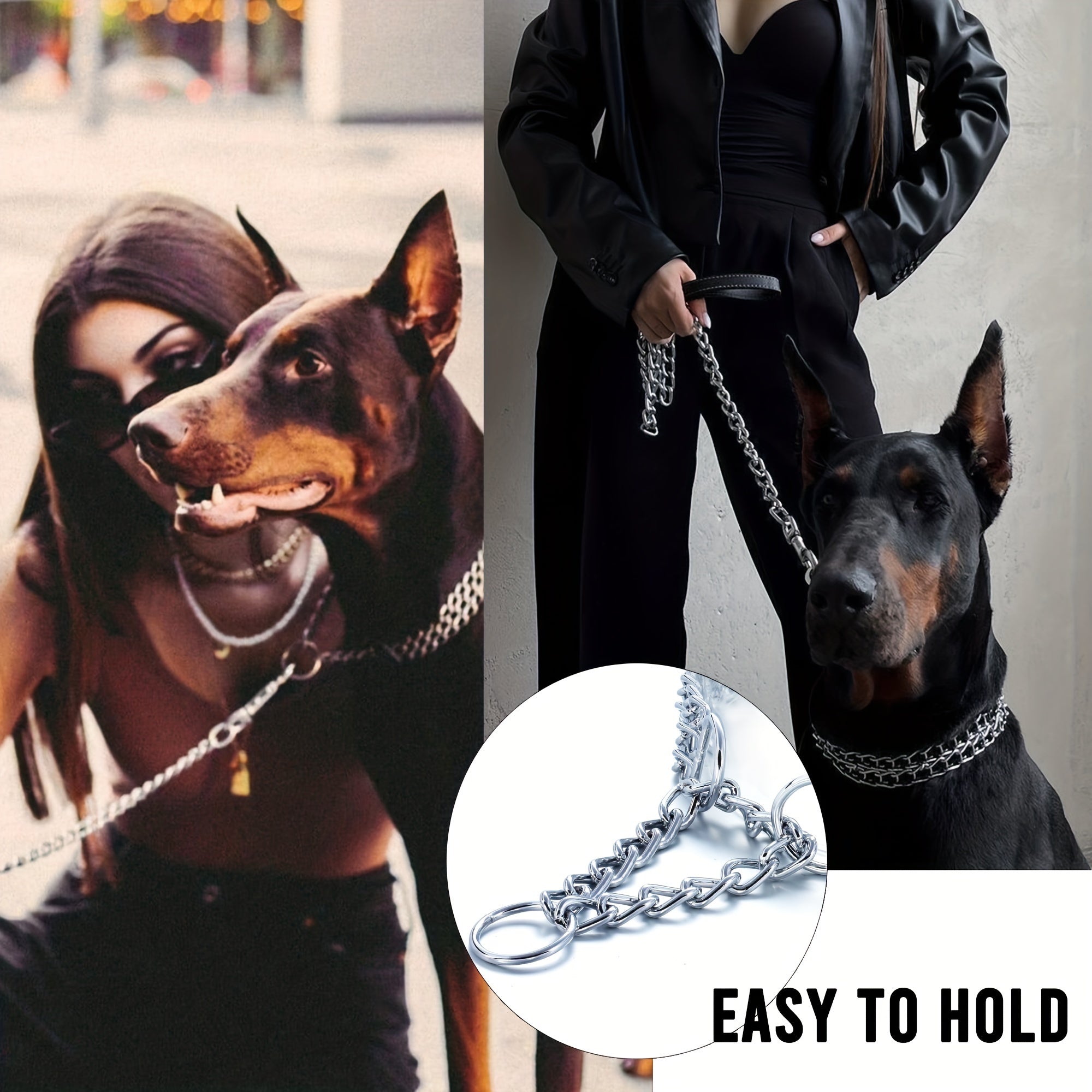 Adjustable Stainless Steel Cuban Link Dog Collar for Large Small Medium Chew Proof