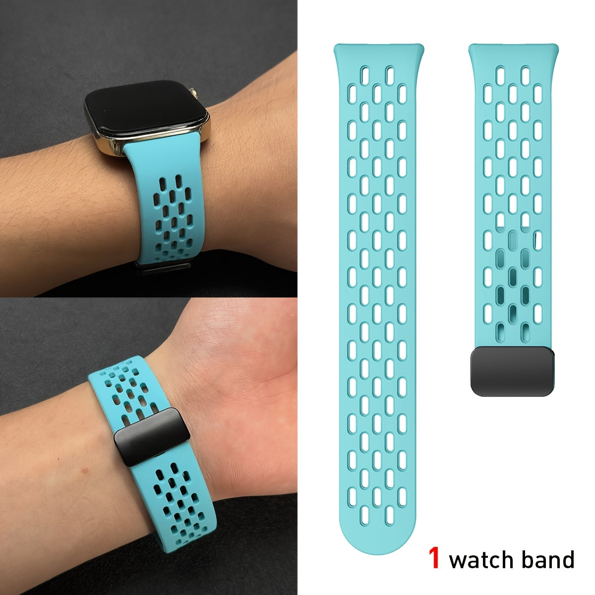 Silicone Watch Strap Breathable Multi-Hole Magnetic Folding for Fitness Tracker