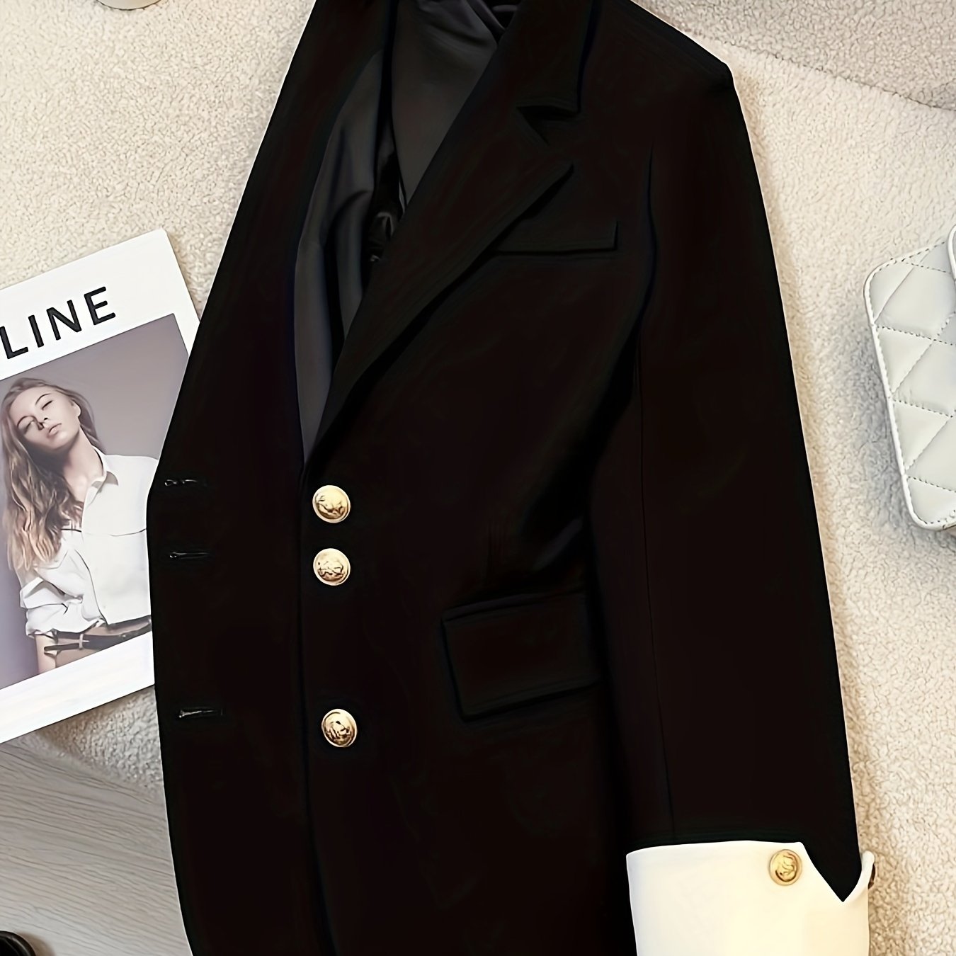 Blazer para mujer de color sólido con solapa de muesca sencilla para oficina en primavera y otoño