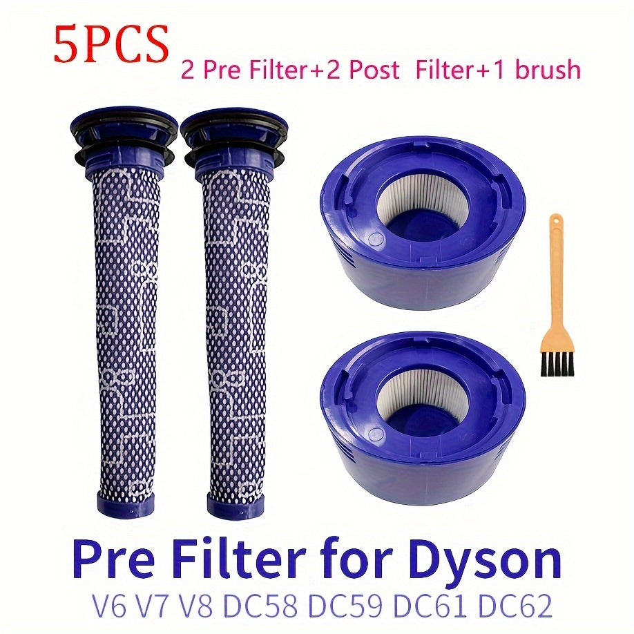 Dyson V8 V7 simsiz changyutgichlar uchun aksessuarlar: 2 ta orqa filtr almashtirish, 2 ta old filtr va 1 ta cho'tka kiradi.