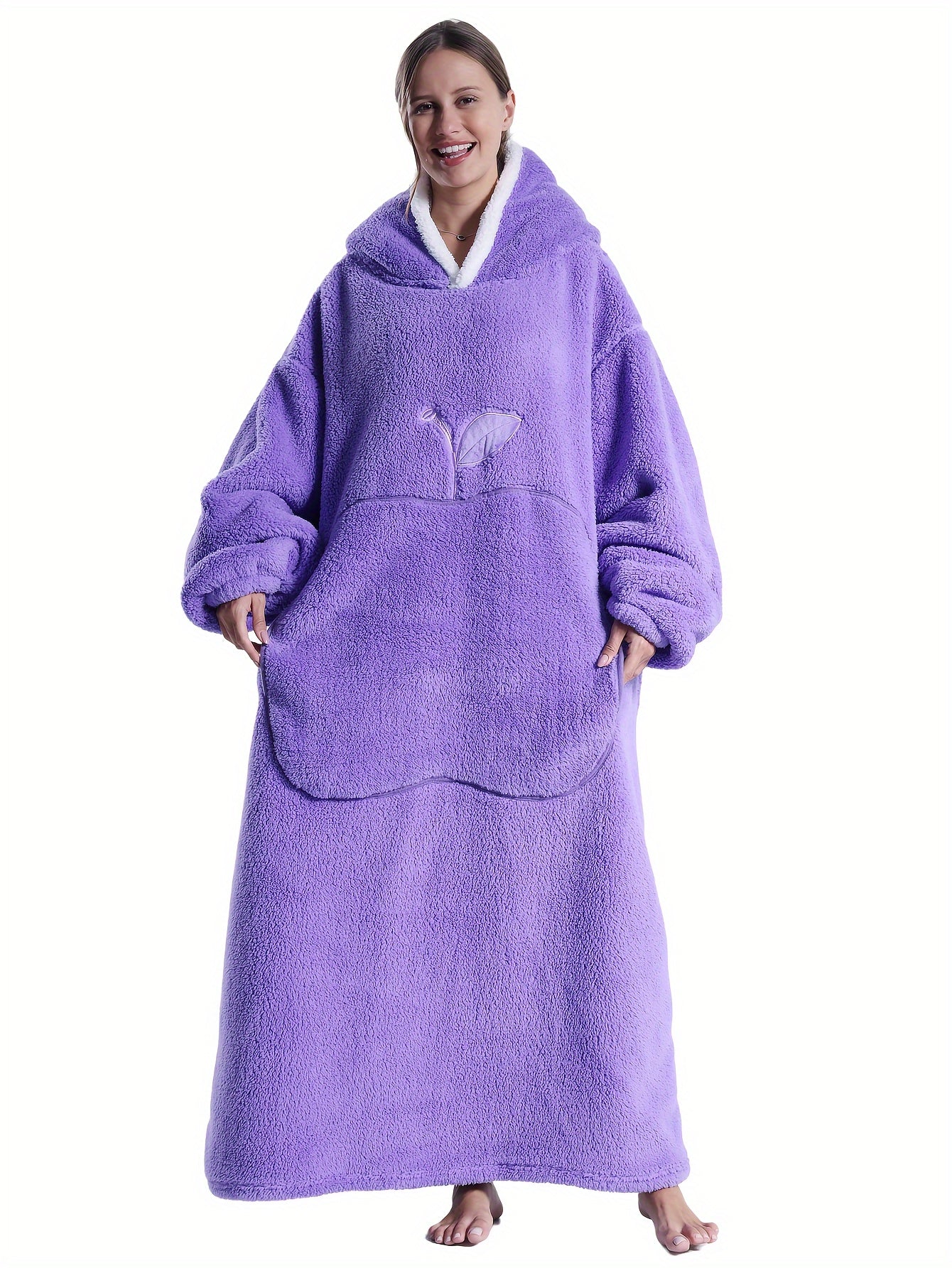 Women's Fleece Hooded Robe Pink Lounge Casual Winter Indoor Outdoor