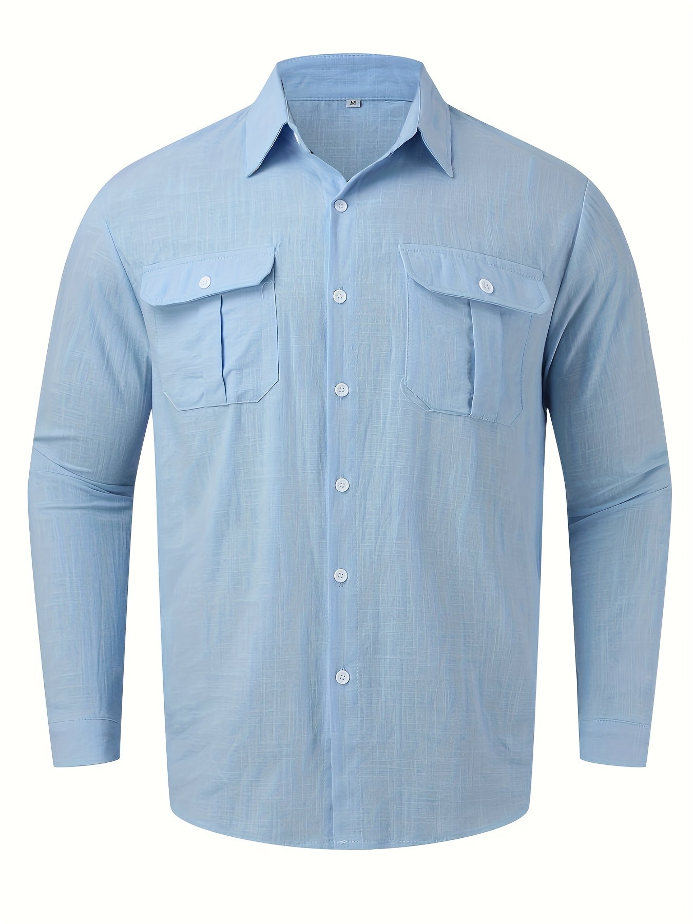 Men's Cotton Linen Blend Shirt Long Sleeve Lapel Collar Pockets Regular Fit Spring Fall