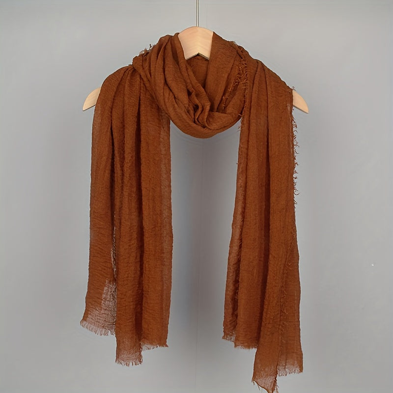 Women's Solid Color Frayed Edge Casual Hijab Scarf Crinkle Turban Headwrap