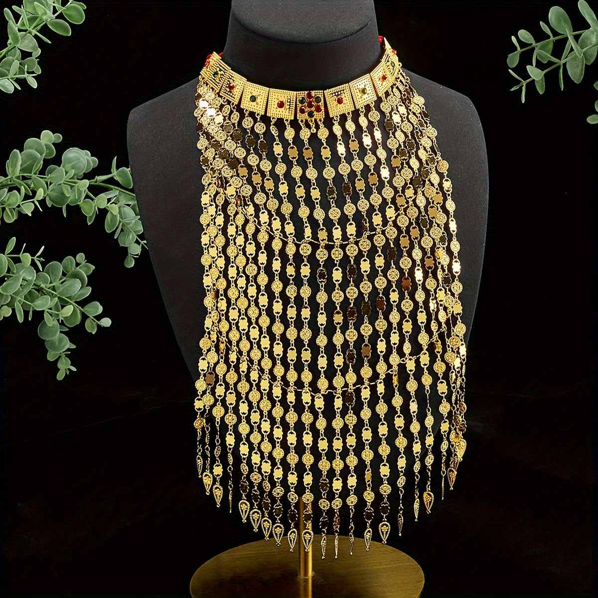 Women's Gold-Plated Arabian Style Jewelry Set Necklace Earrings Bracelet for Everyday and Vacation Wear