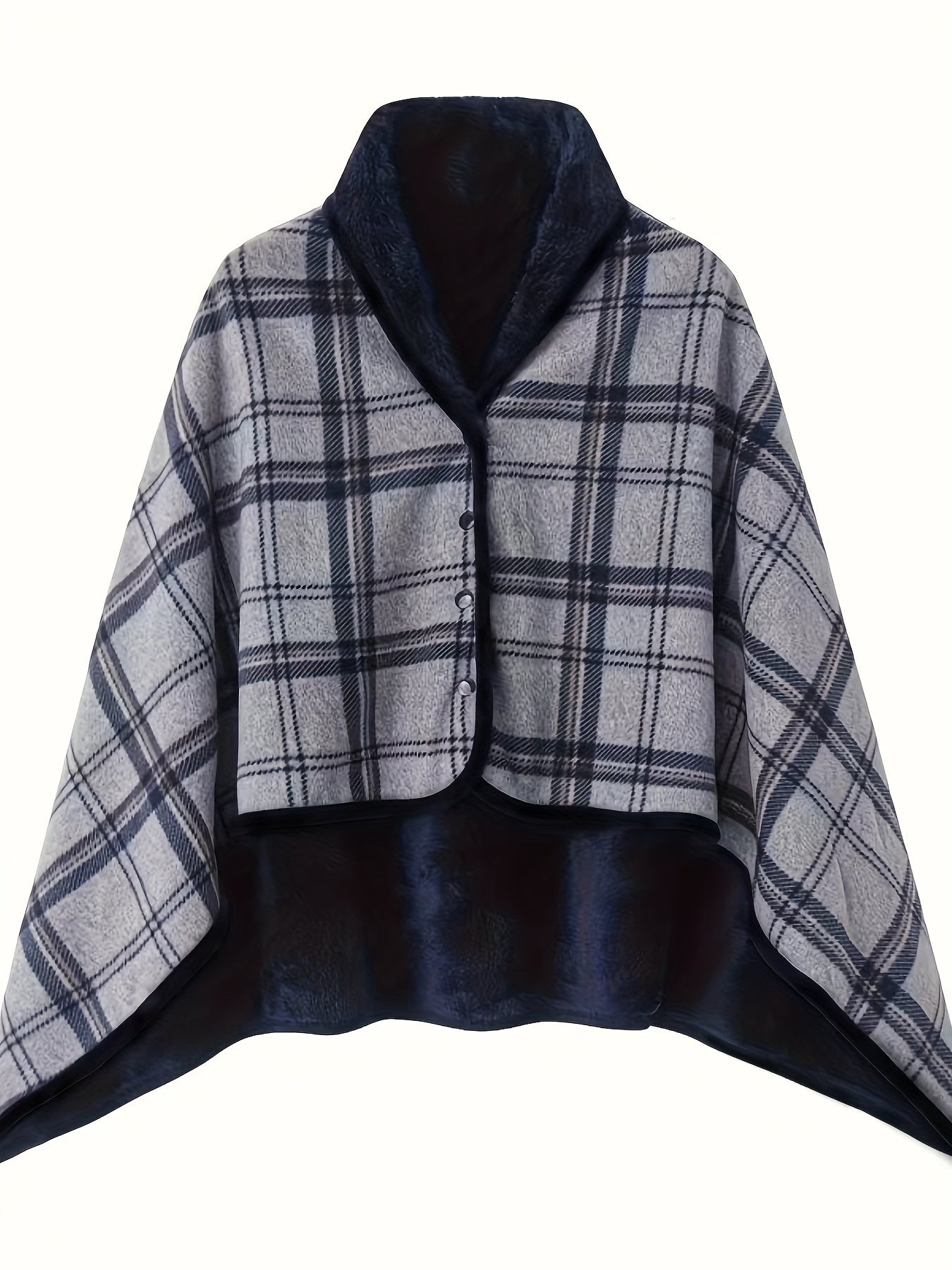 Plaid Woven Polyester Sleeveless Shawl Blanket V-Neck Button Casual Autumn Winter