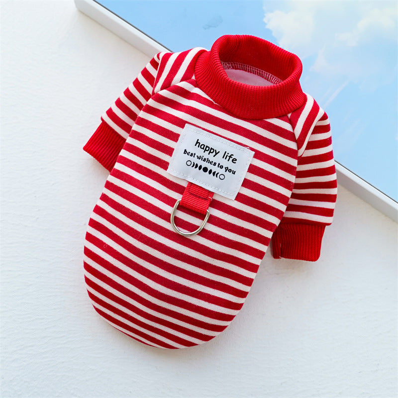 Warm Striped Pet Sweater for Small to Medium Dogs and Cats All-Season Pullover Polyester
